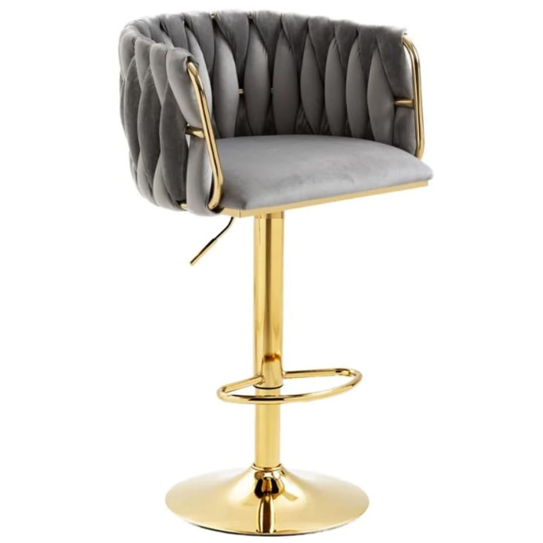 Silla De Bar Moderna Gris De Terciopelo London Base Dorada