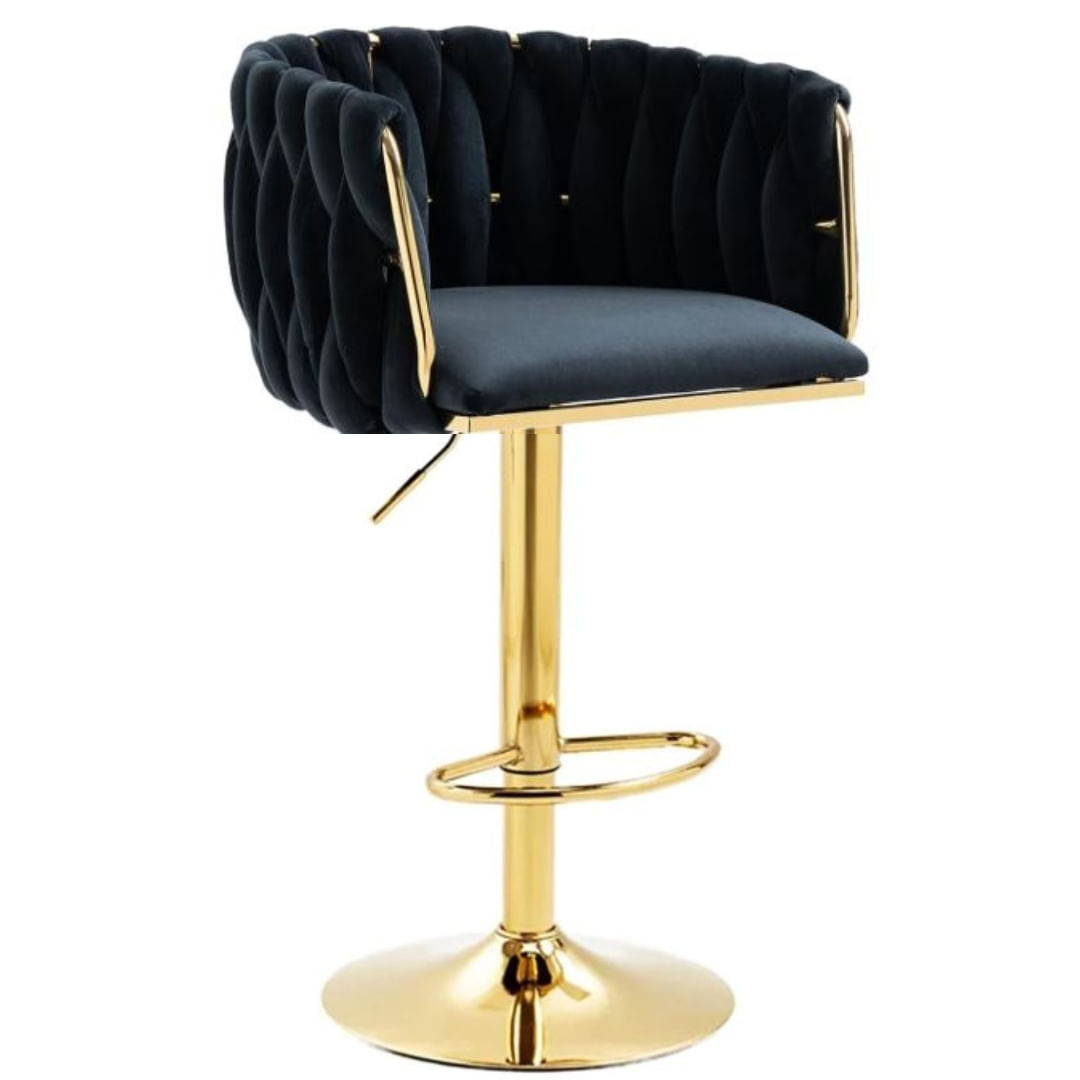 Silla De Bar Moderna Negra De Terciopelo London Base Dorada