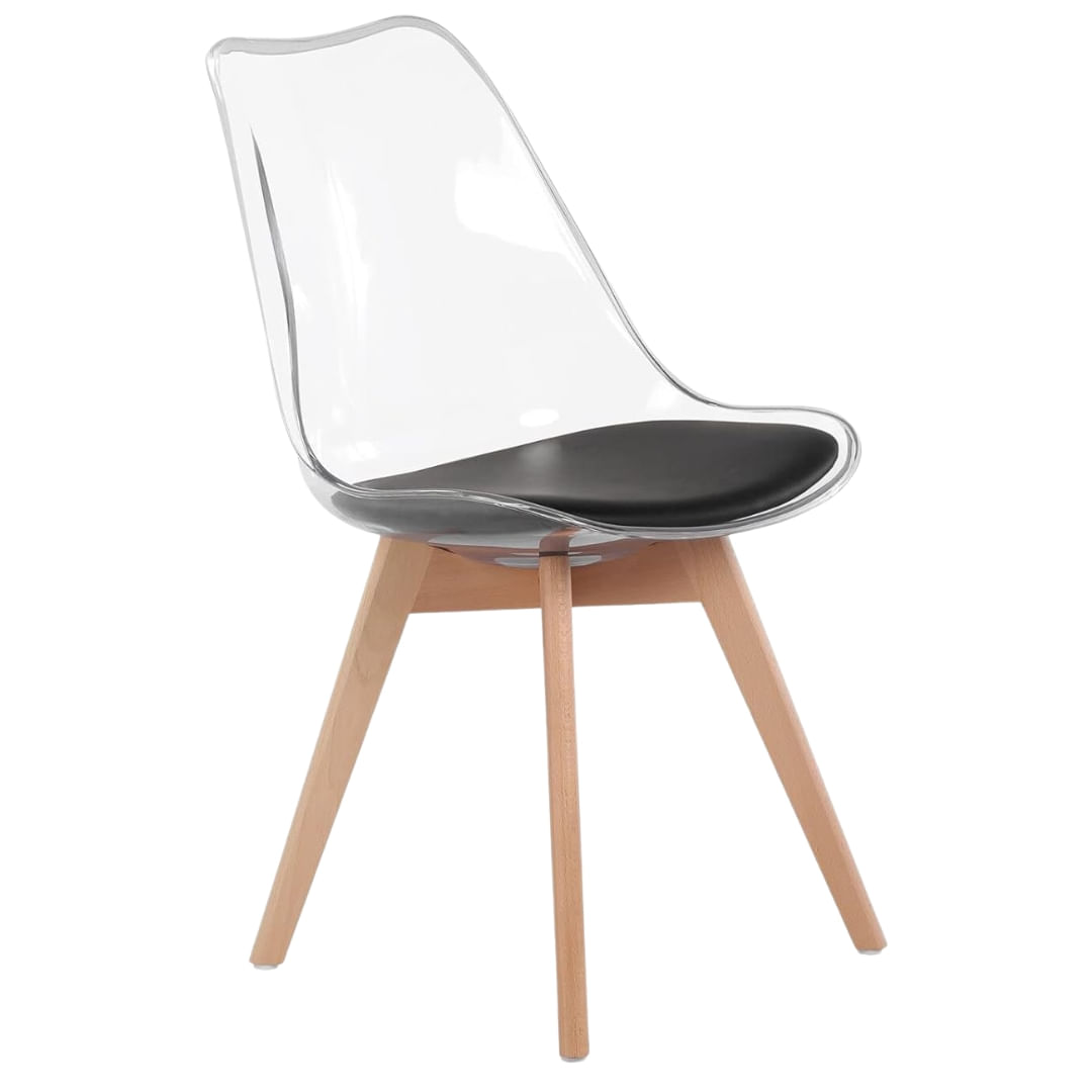 Silla Comedor Eames Transparente Asiento Negro