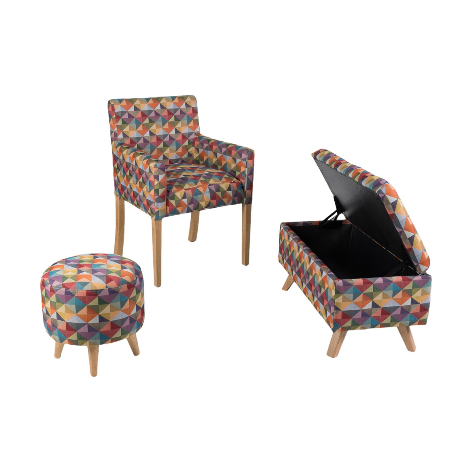 Combo Sala Colors Poltrona (88X59X55) + Banqueta Baul + Puff Colors.