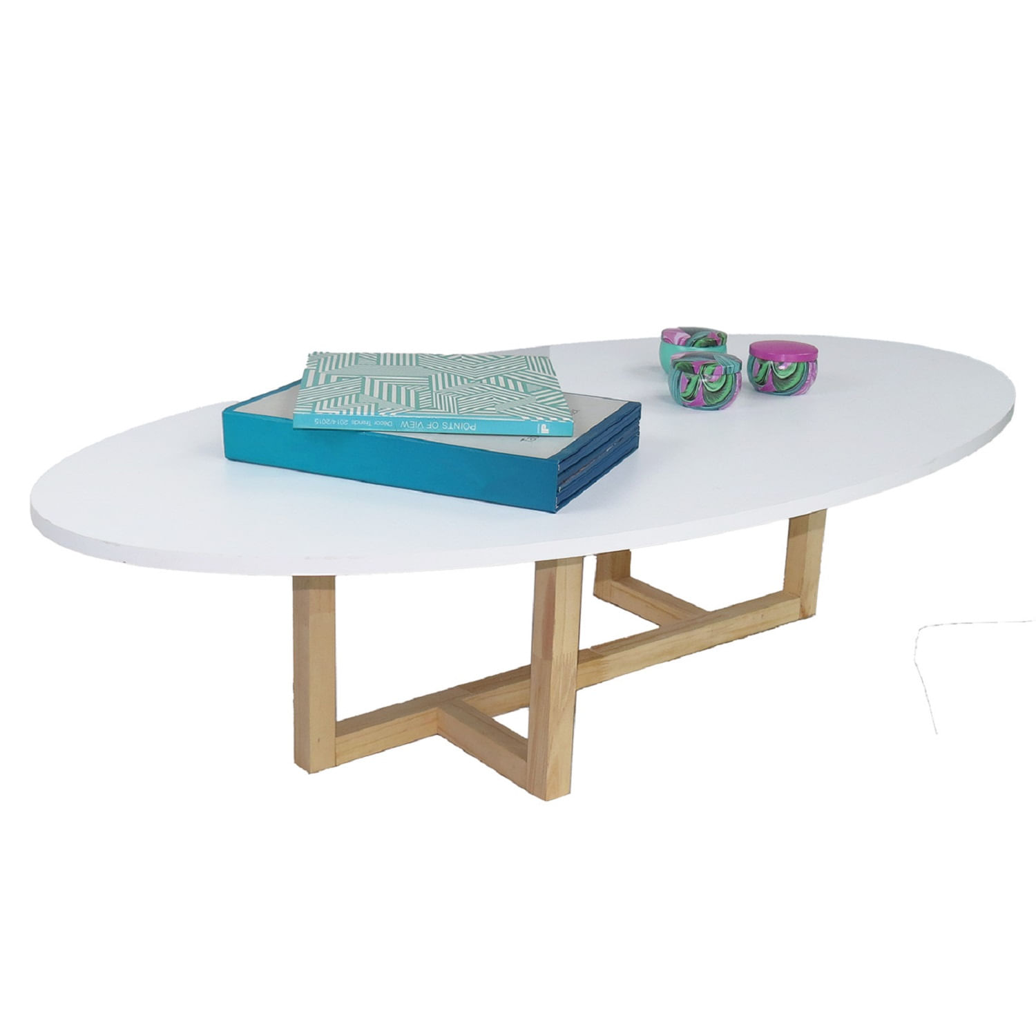 Mesa De Centro Ovalada Roma (30x120x60) Blanca