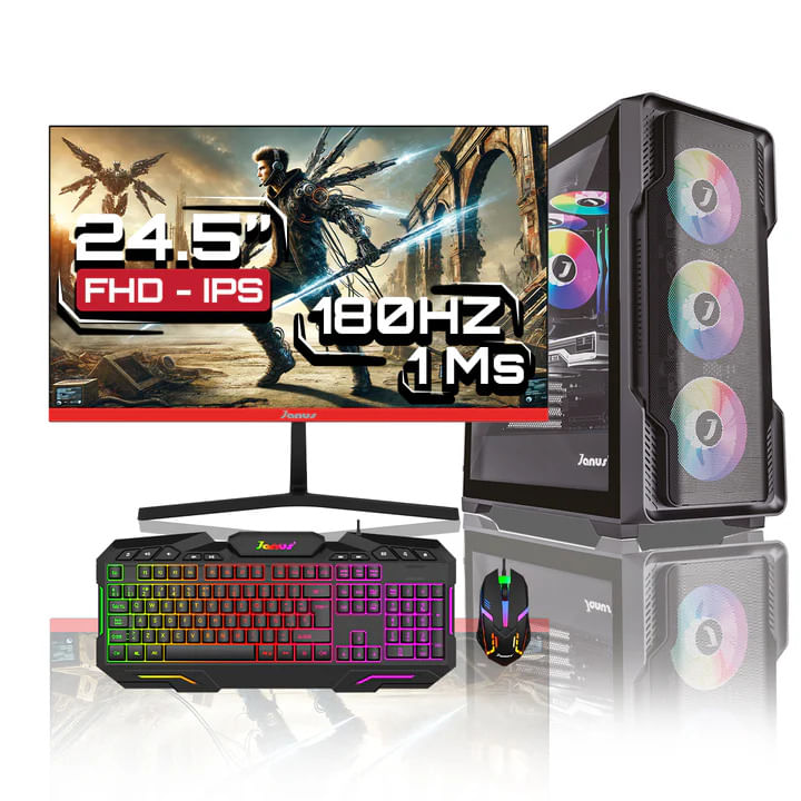 Computador Gamer Janus Ryzen 5 5600GT SSD 512 GB M2 RAM 32GB  MONITOR JANUS IPS 24.5" GAMER J24180FVGIPS 180HZ