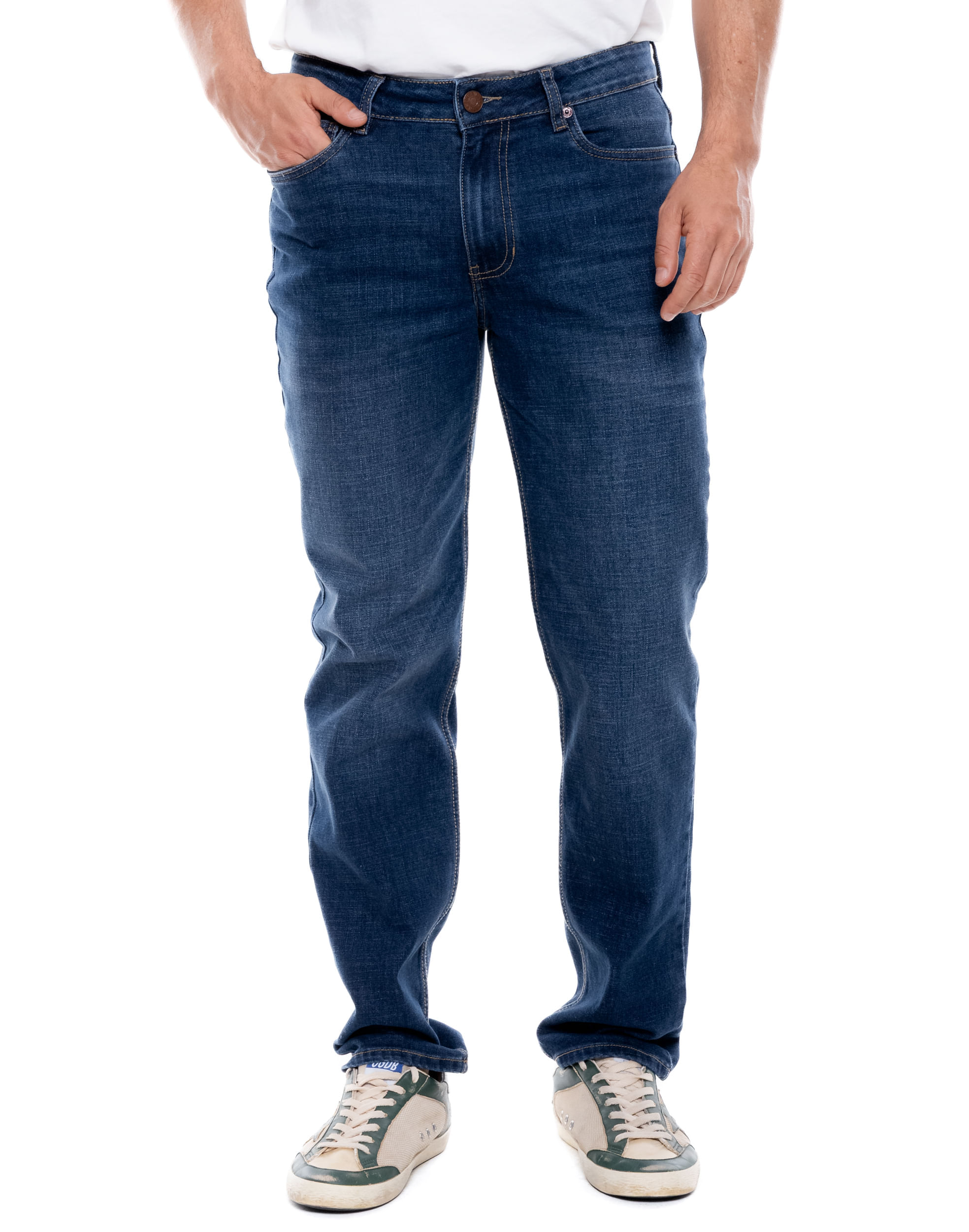 Regular Fit Jeans Tono Oscuro Con Desgastes
