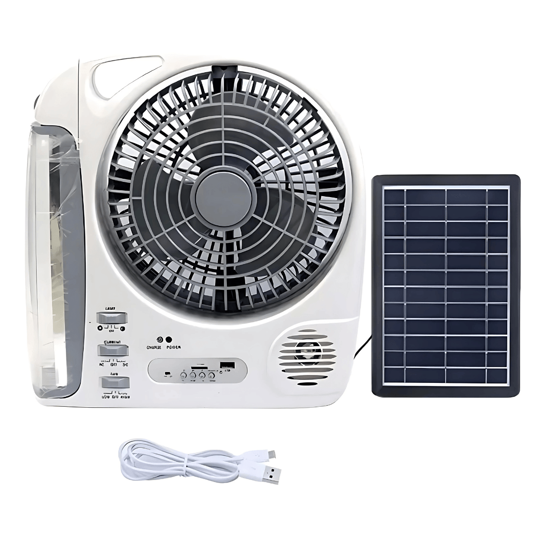 Ventilador 6 En 1 Con Panel Solar Radio Y Linterna Recargable N283