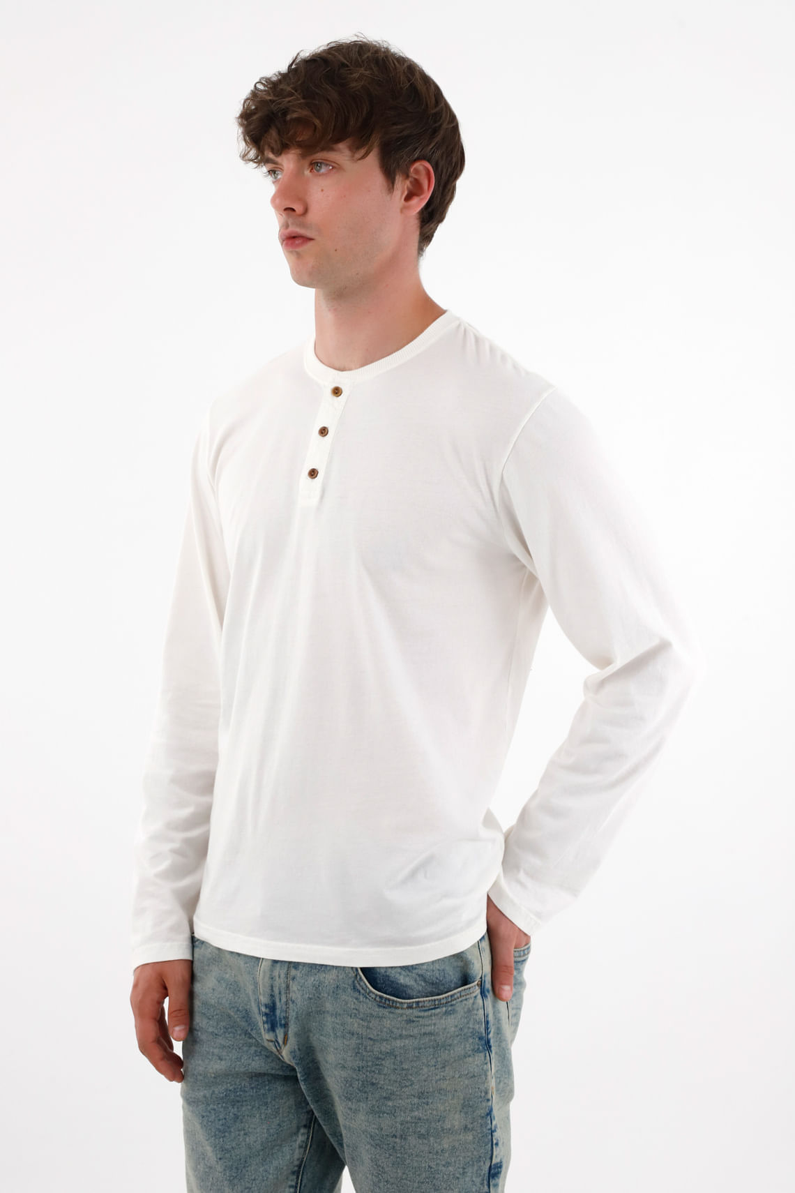 Camiseta manga larga con botones crudo para hombre
