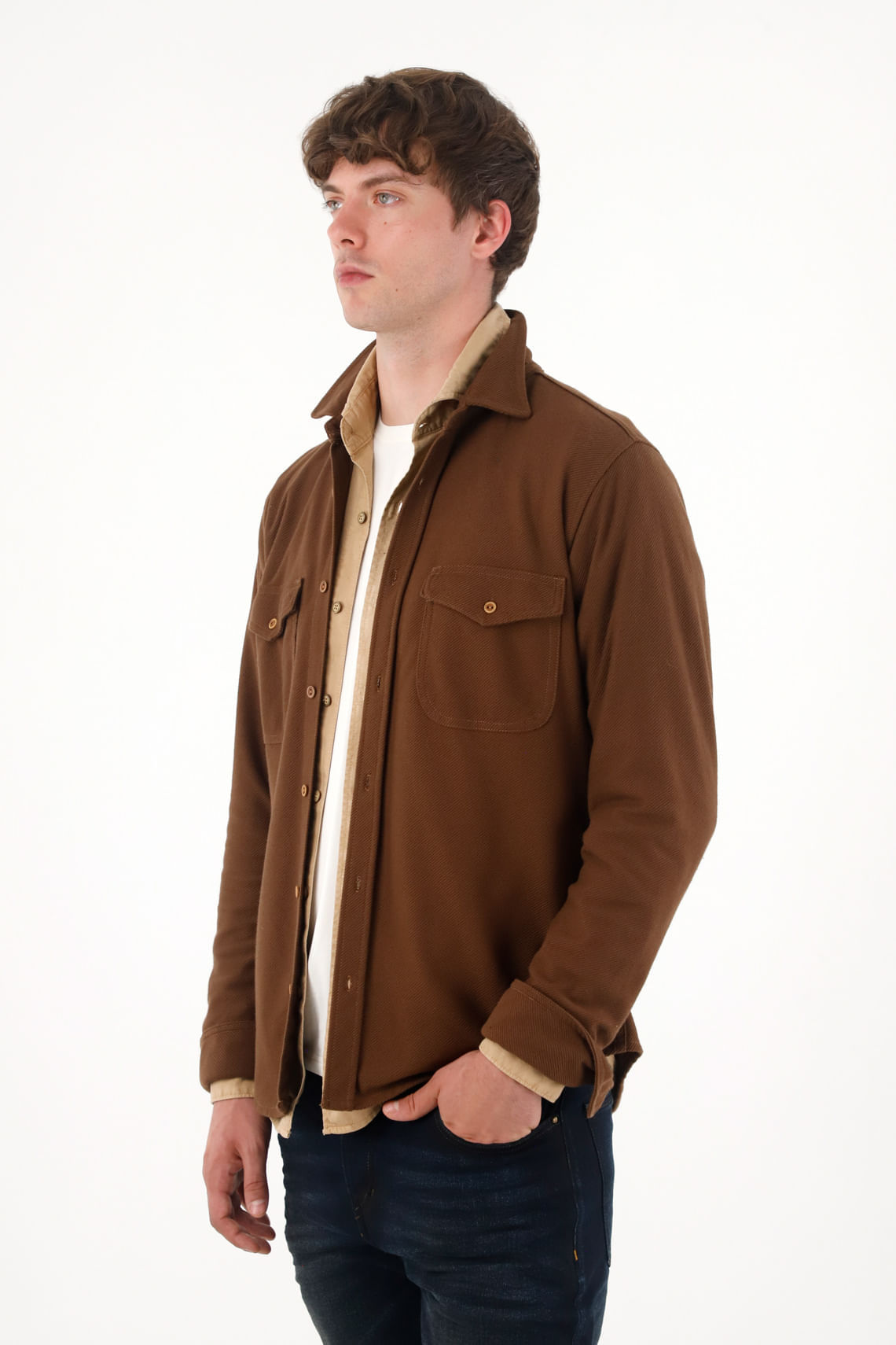 Buzo tipo camisa café para hombre