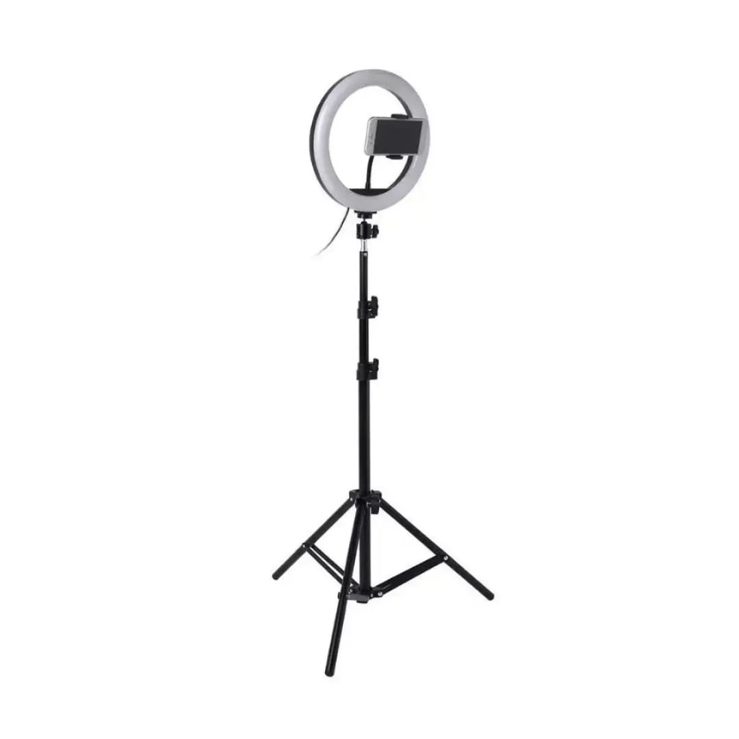Aro de luz LED de 26 cm con trípode y soporte para celular