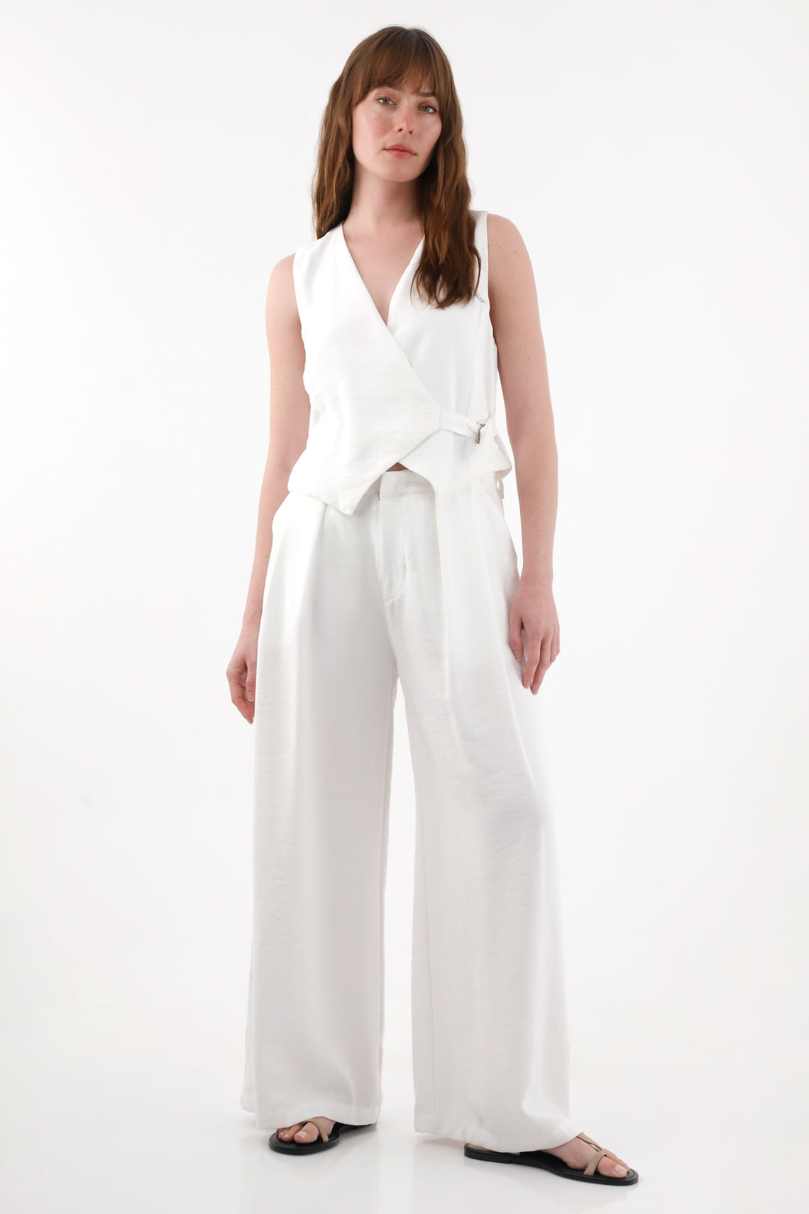 Pantalón Wide Leg con tablas crudo para mujer
