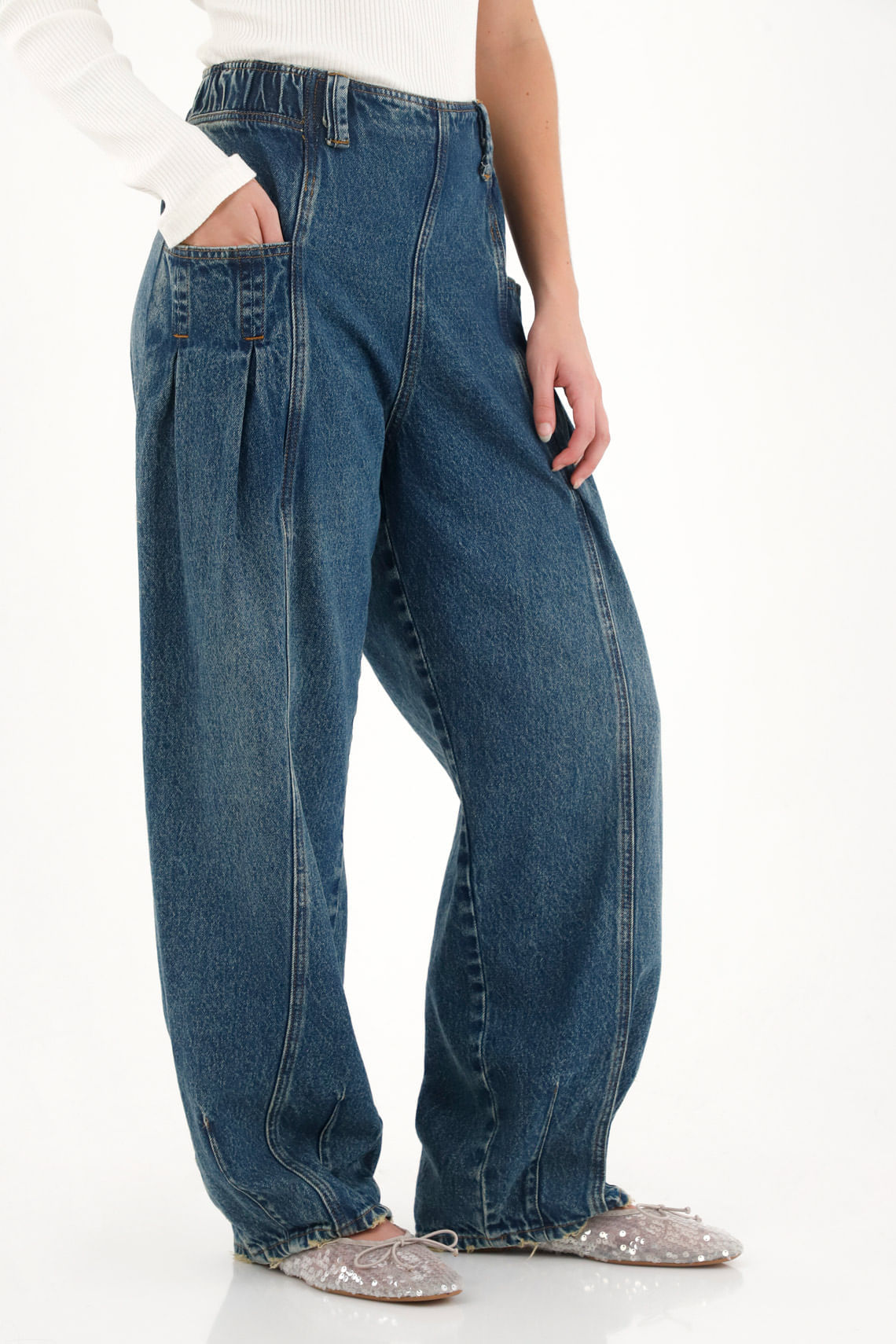 Jean Balloon de pretina elástica azul para mujer