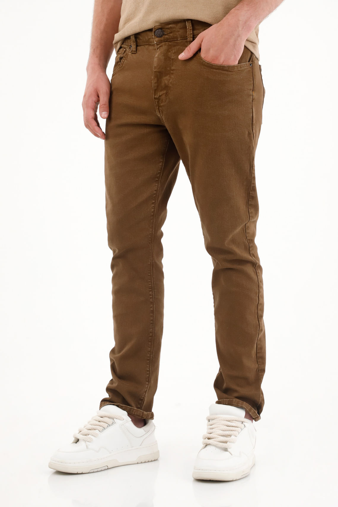 Pantalón Recto cinco bolsillos café para hombre