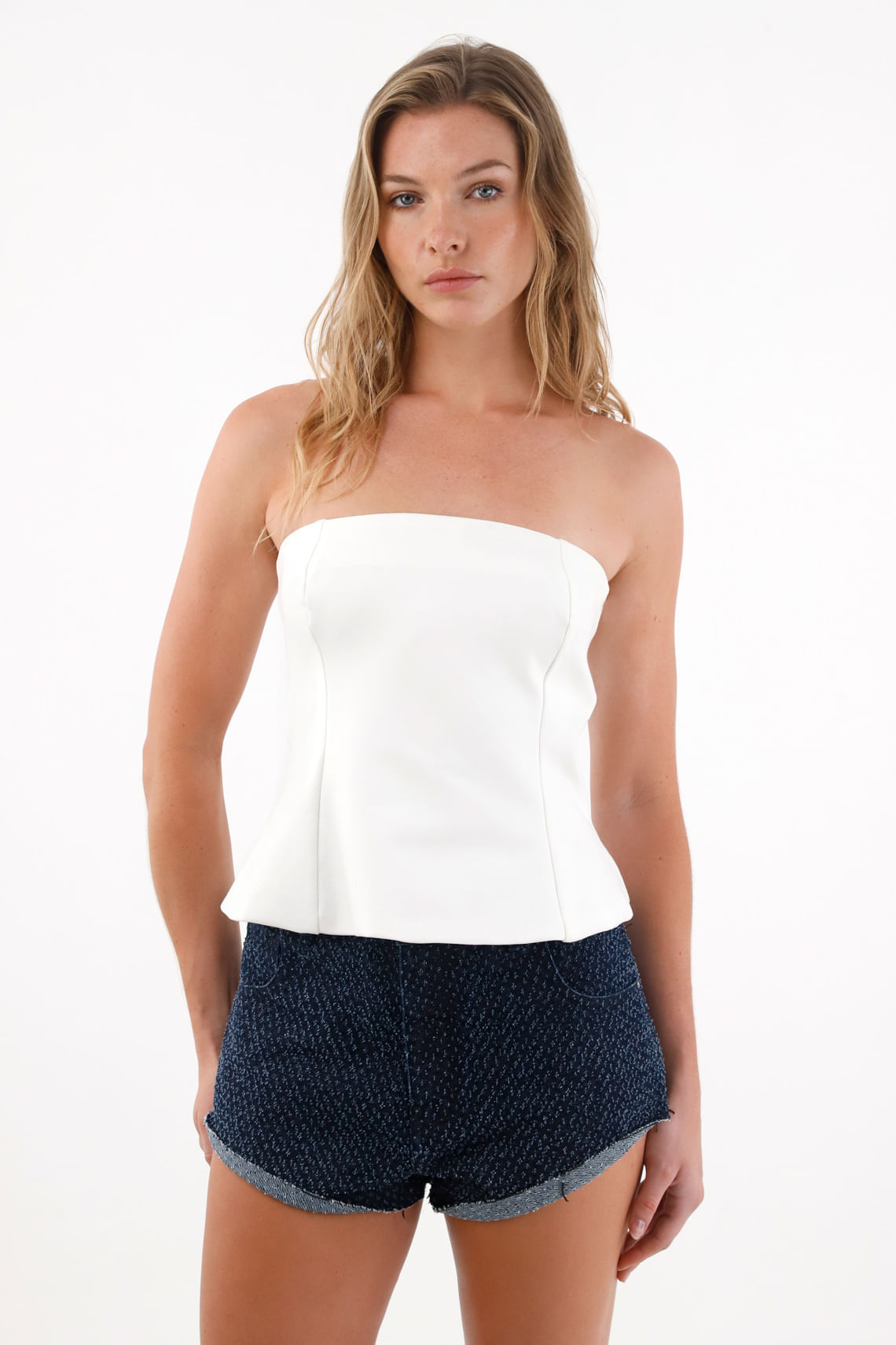 Camisa strapless de silueta A crudo para mujer