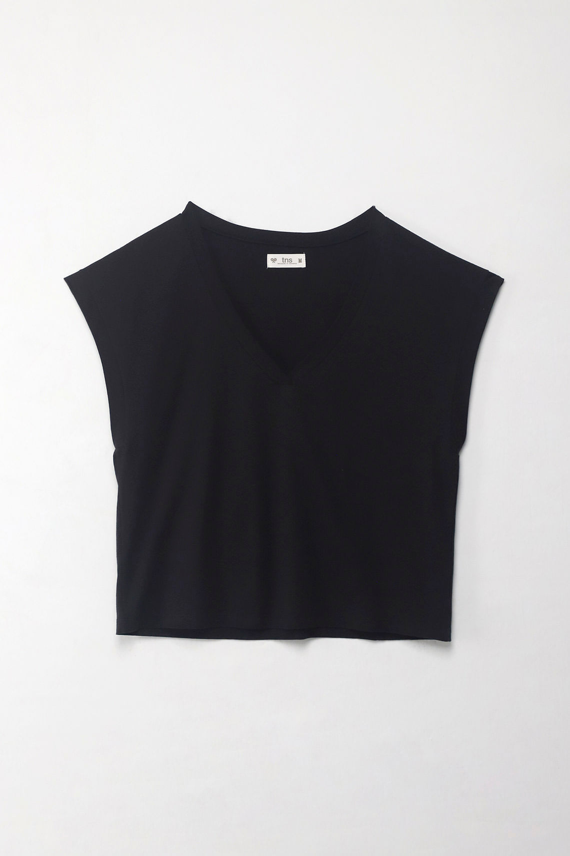 Camiseta manga sisa negra para mujer