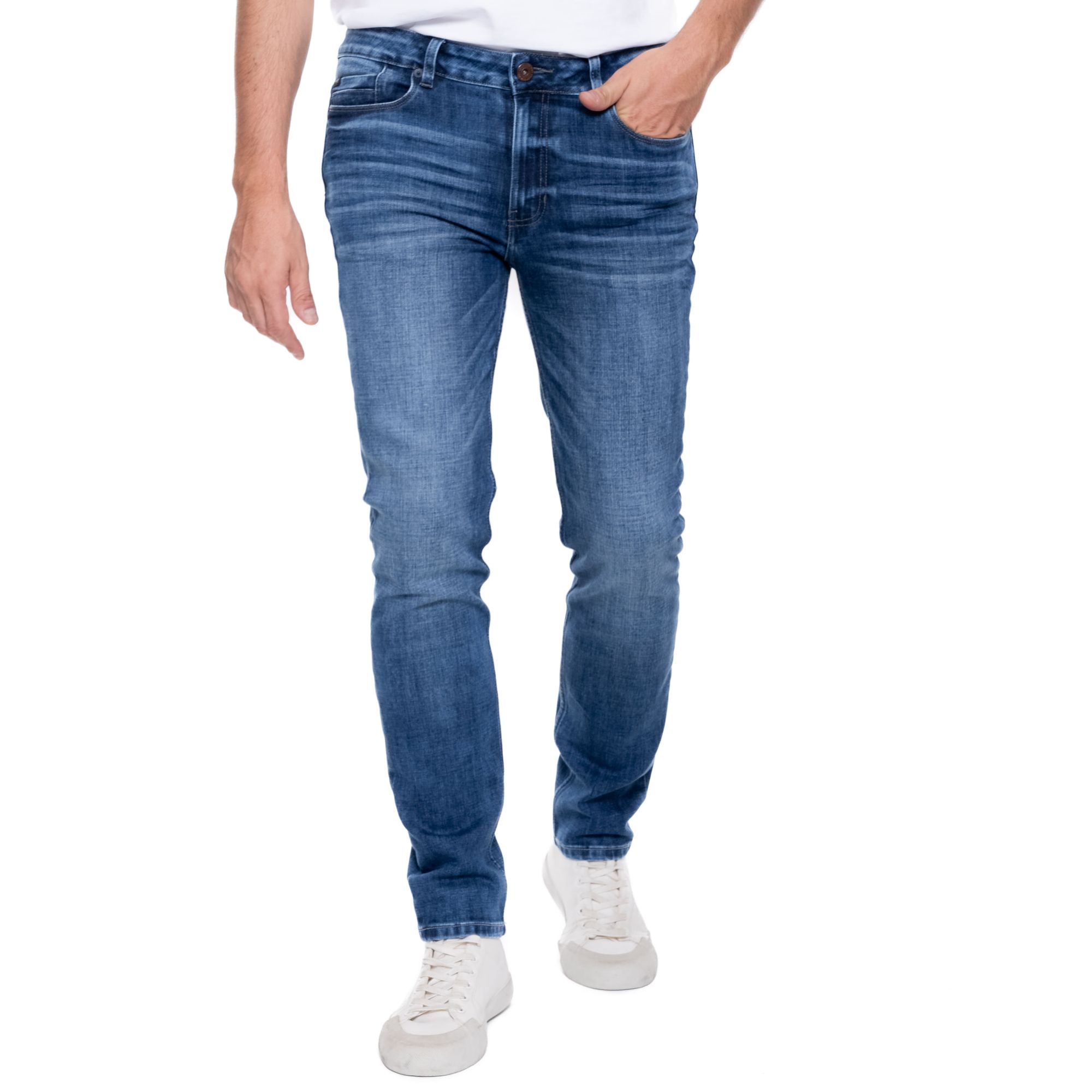 Slim Fit Jeans Tono Oscuro Con Desgastes