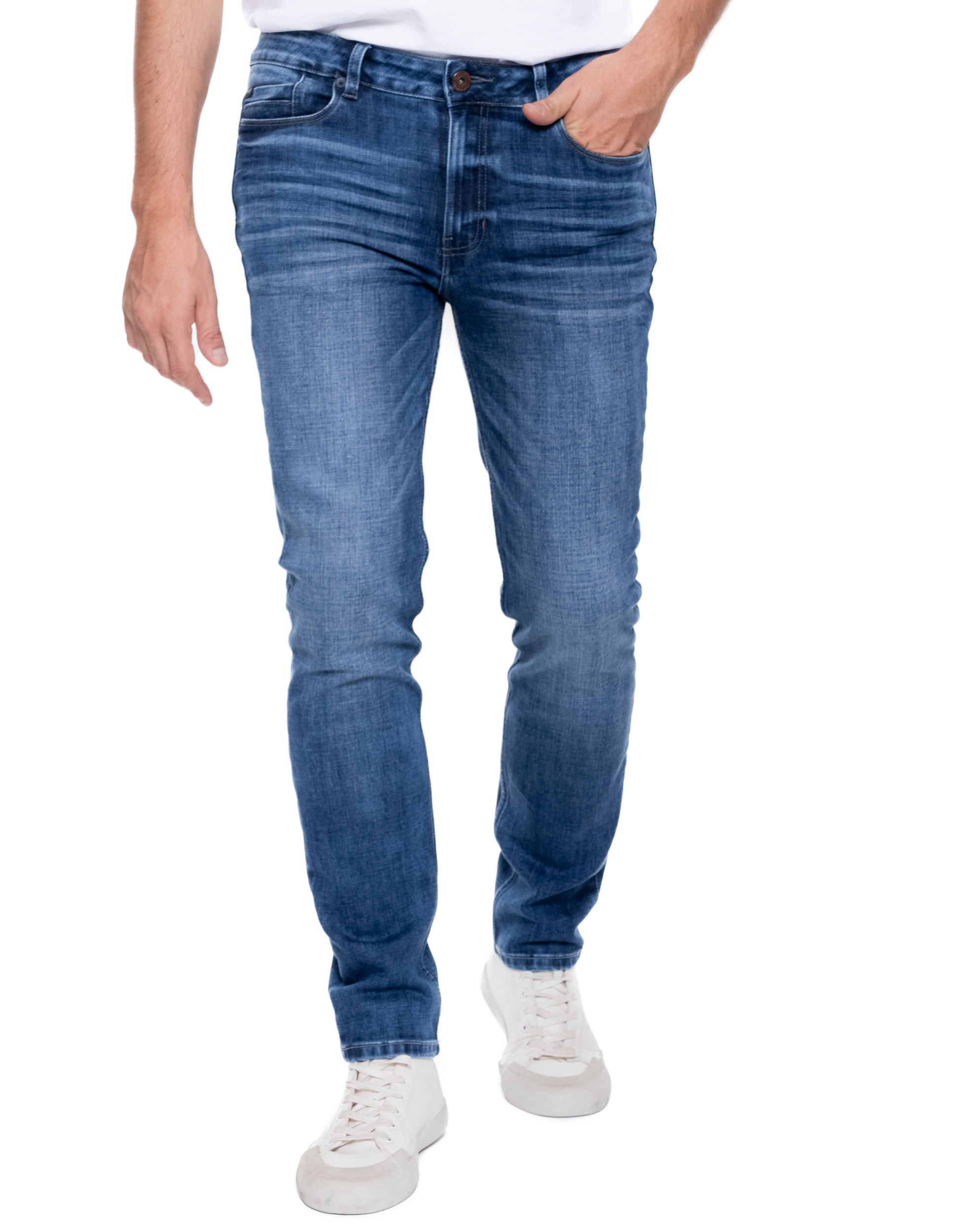Slim Fit Jeans Tono Oscuro Con Desgastes