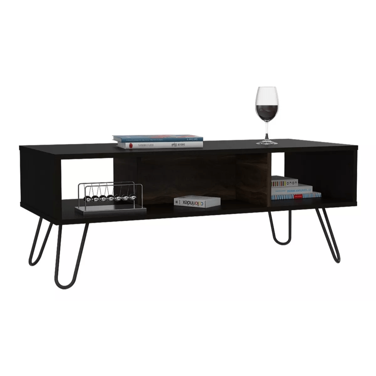Mesa De Centro Kyoto, Wengue/caoba, 101cm Con Patas En Acero