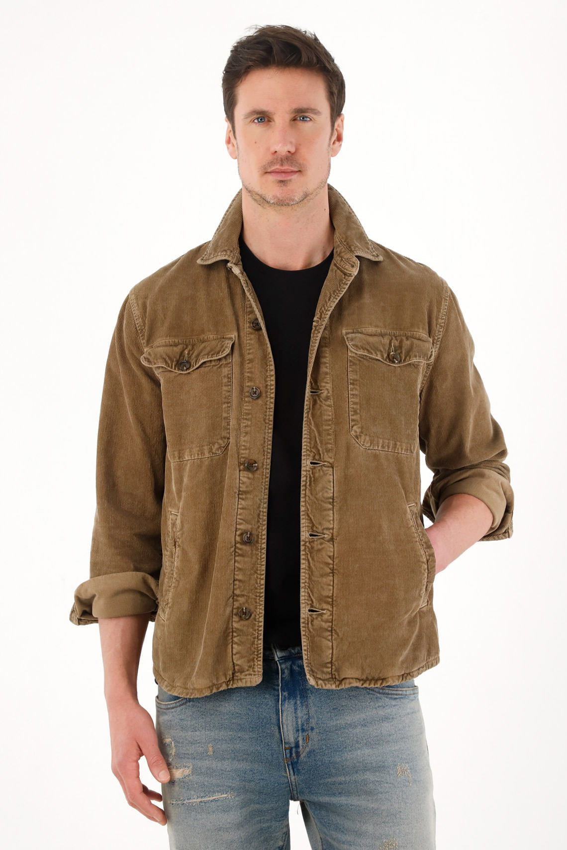 Abrigo en corduroy café para hombre