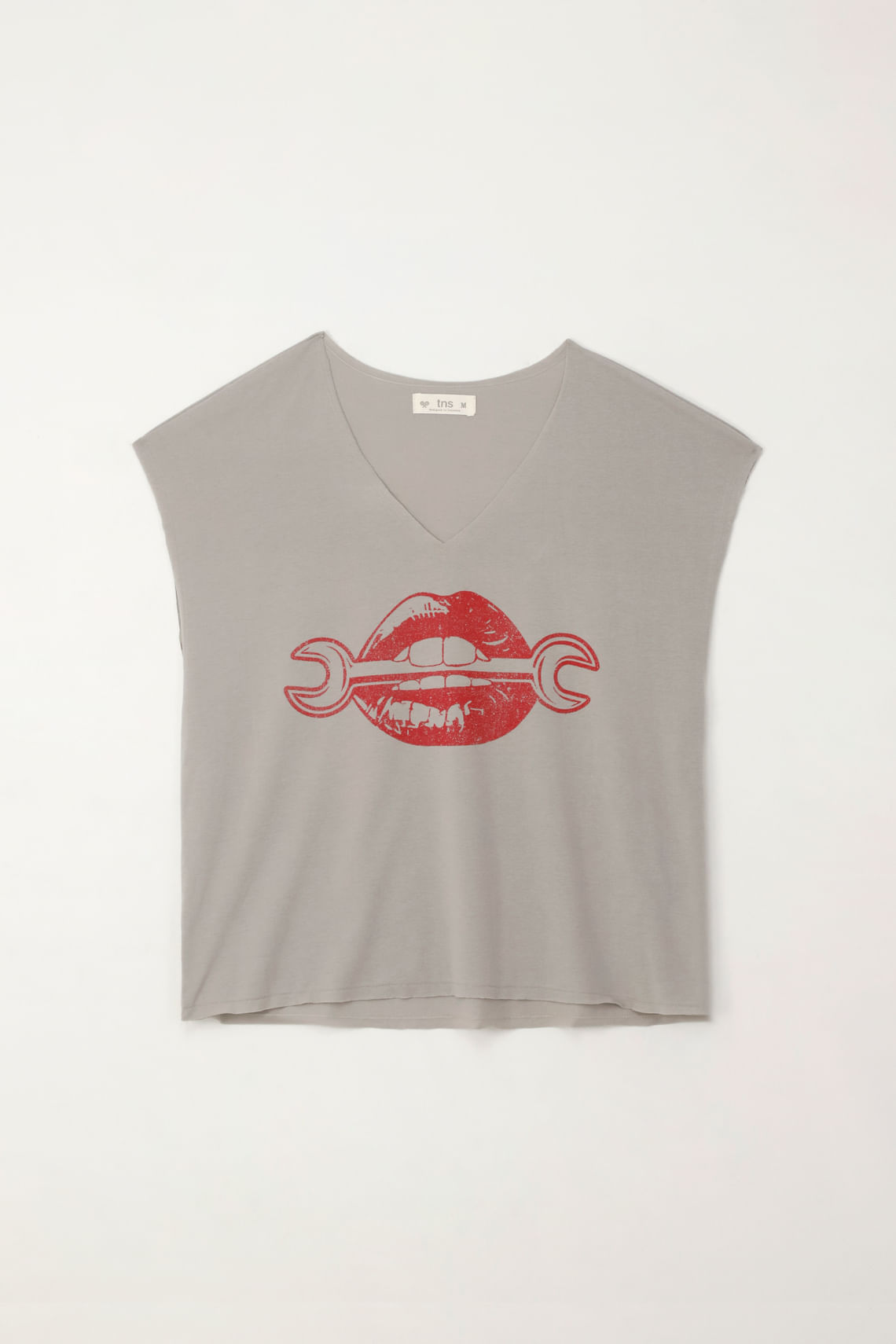 Camiseta básica estampada manga corta gris para mujer