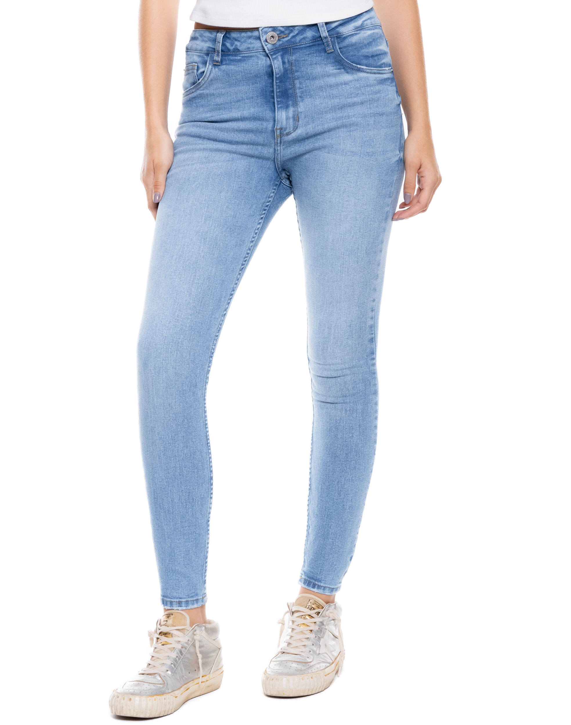 High Waist Skinny Fit Jeans Tono Medio