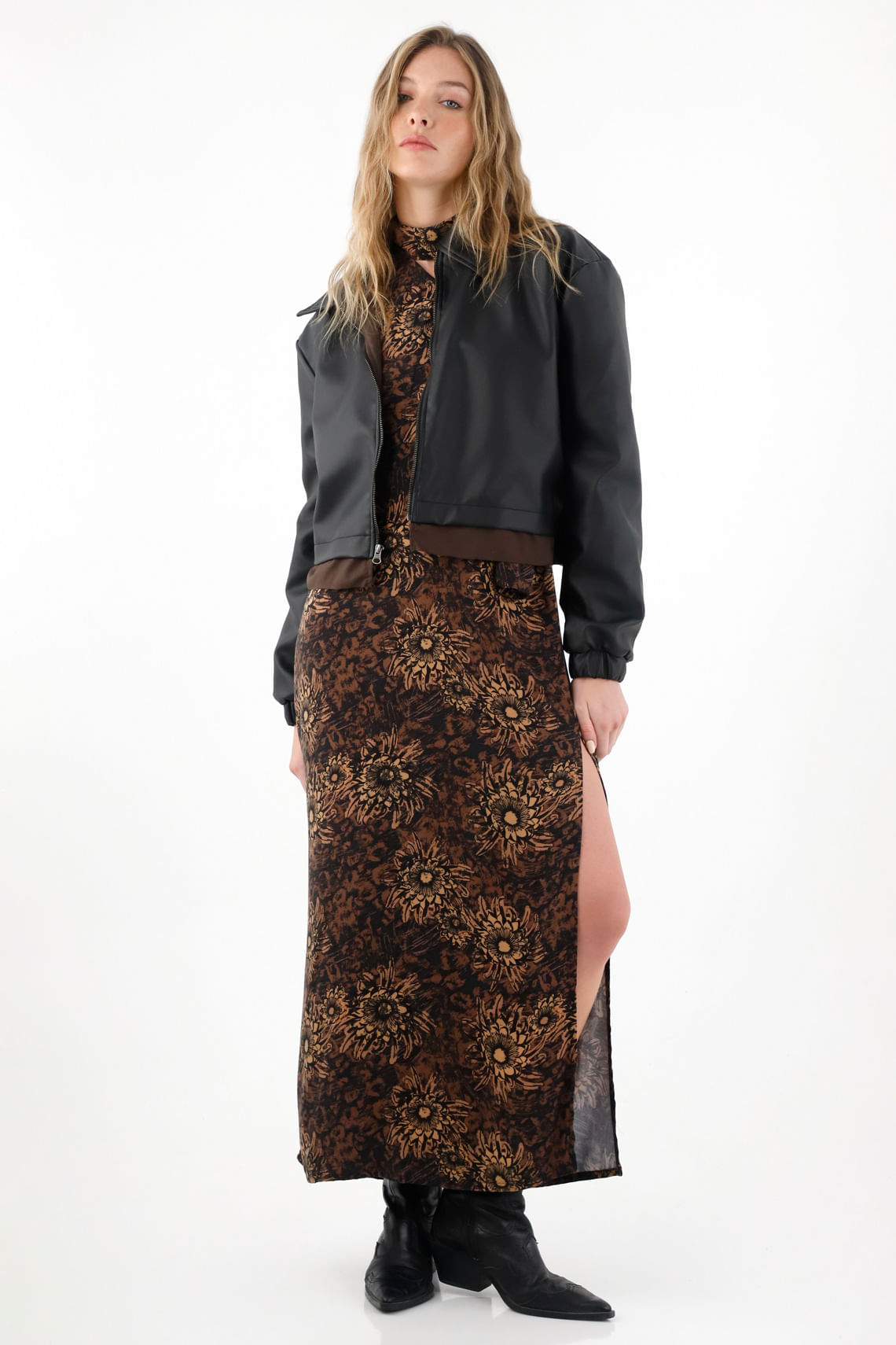 Vestido largo amplio con estampado de flores para mujer