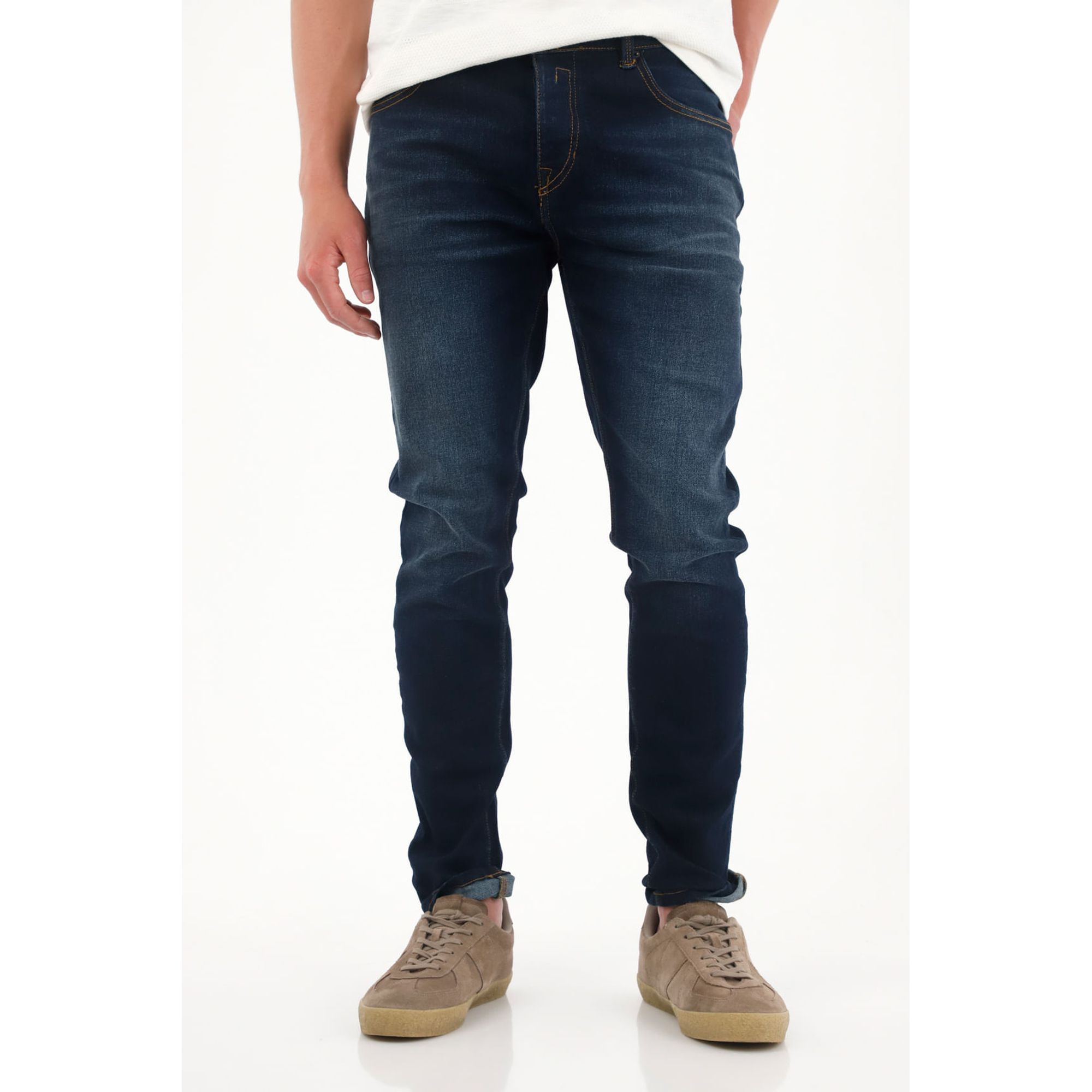 Jean Super Skinny tiro medio azul oscuro para hombre