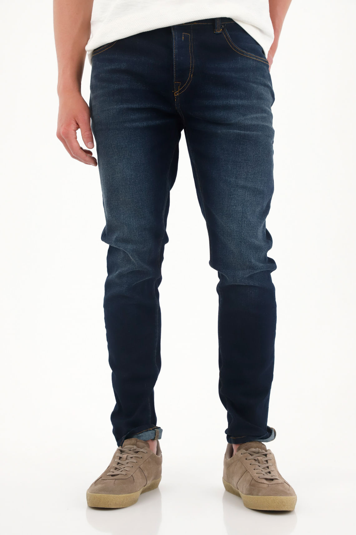 Jean Super Skinny tiro medio azul oscuro para hombre