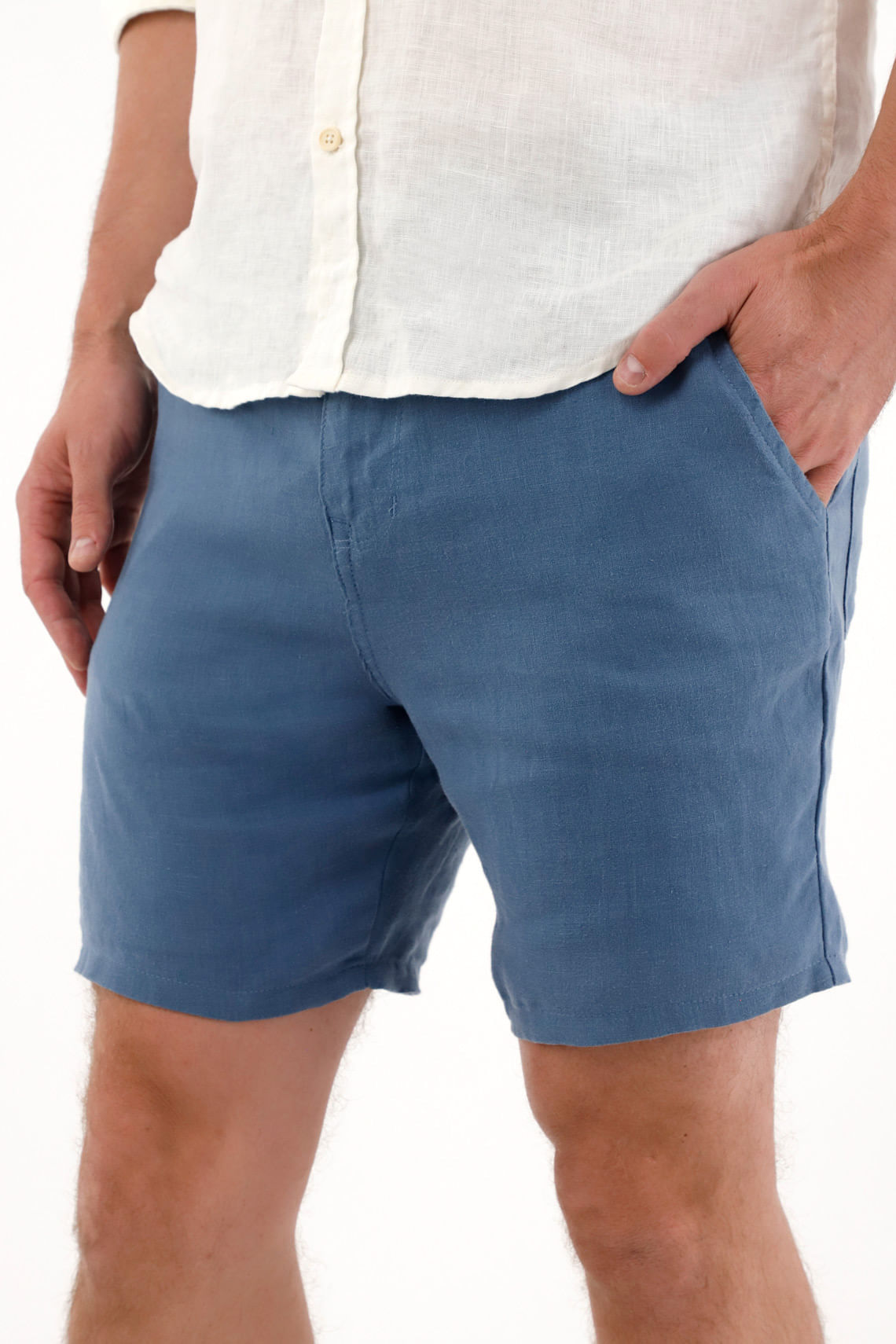 Bermuda en 100% lino azul para hombre