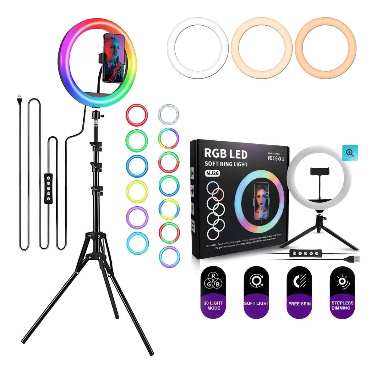 Aro Luz Rgb 26 Cm Led Con Trípode Profesional