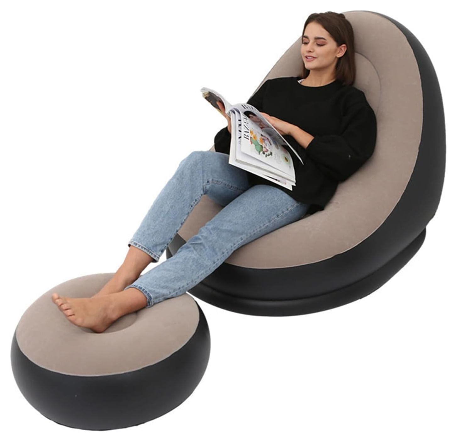 Sillon Inflable Sofa Portatil Plegable Reposa Pies