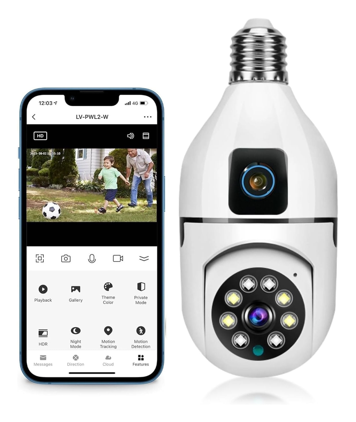 Camara De Seguridad Tipo Bombillo Doble Lente