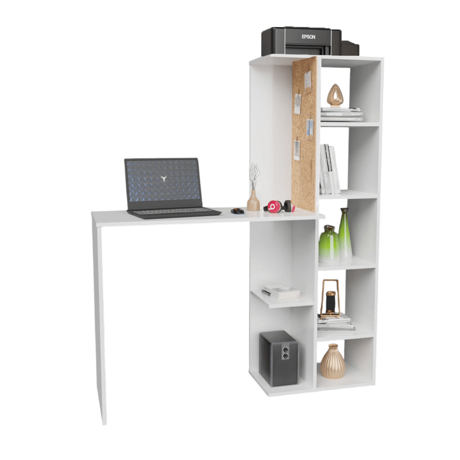 Escritorio Biblioteca Home Con Tablero De Corcho (140x120x40) Blanco