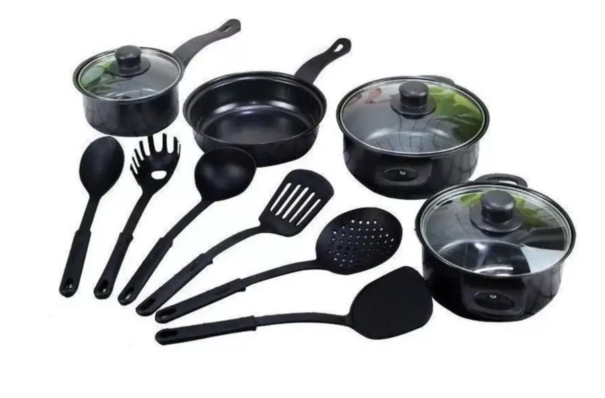 Set De Ollas Sarten 13 Piezas Negro Juego De Cocina