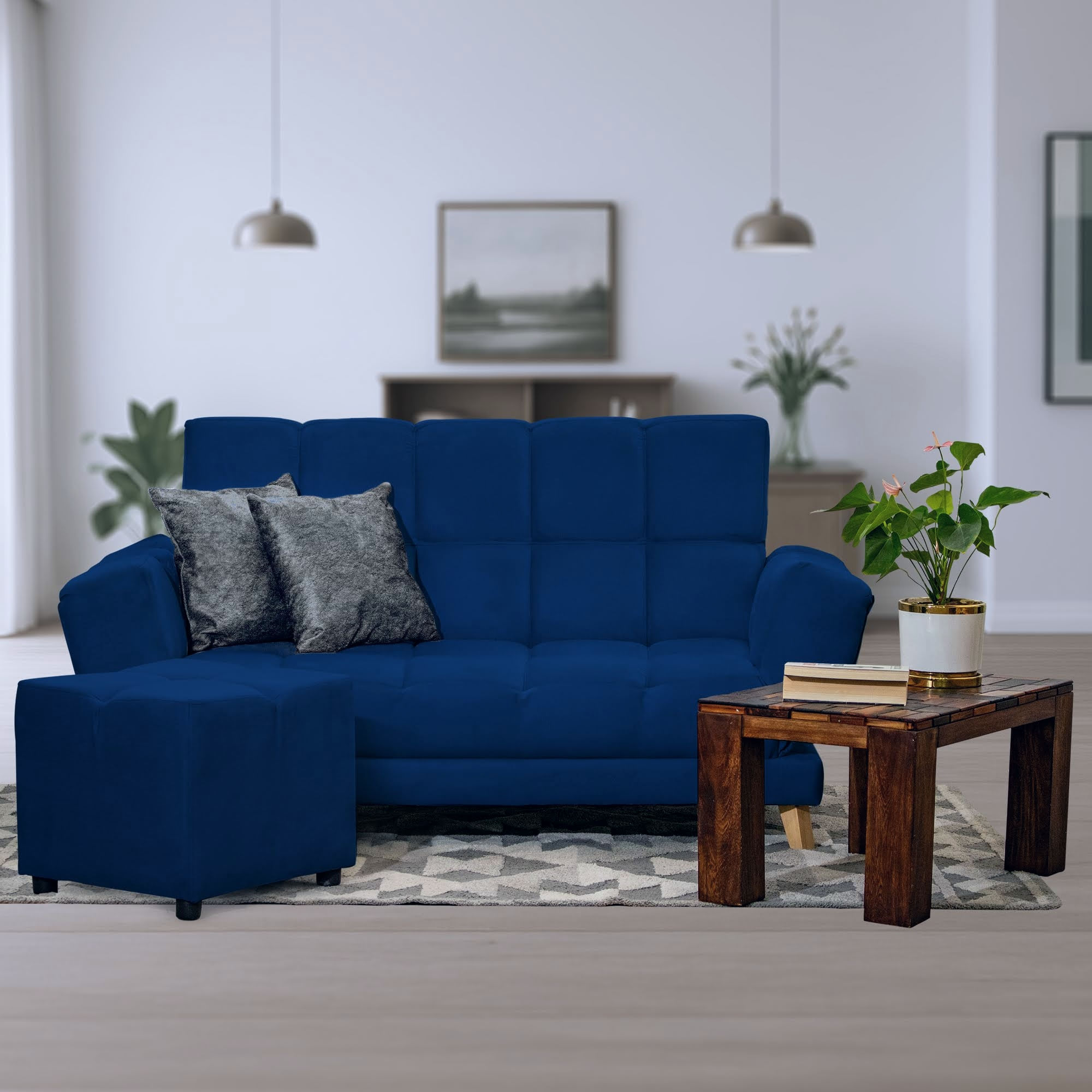 Sofa Cama Ocean Azul Con Puff