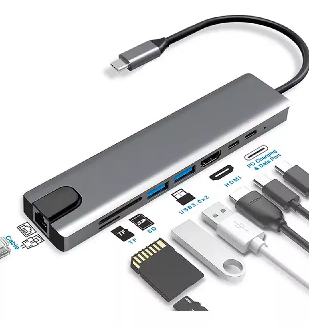 Hub Adaptador Usb C 8 En 1 Multipuerto  Lan