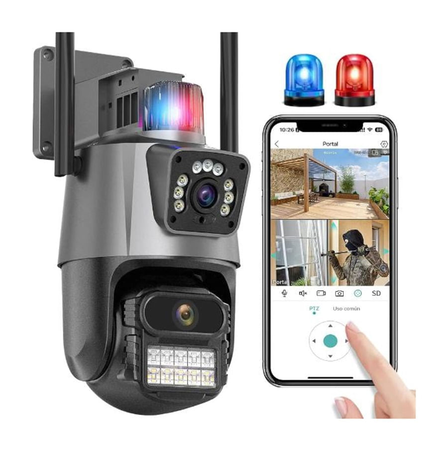 Camara De Seguridad Para Exterior Doble Lente Con Alarma