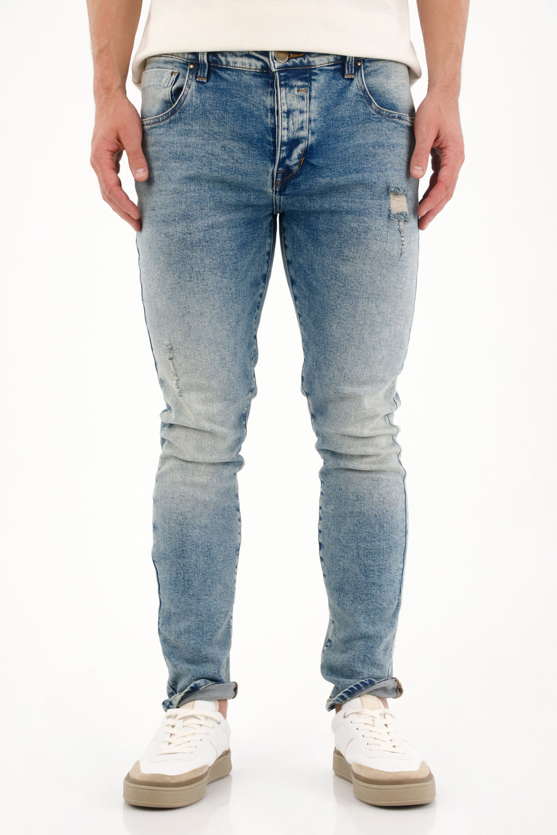 Jean Skinny con rotos y desgastes azul claro para hombre