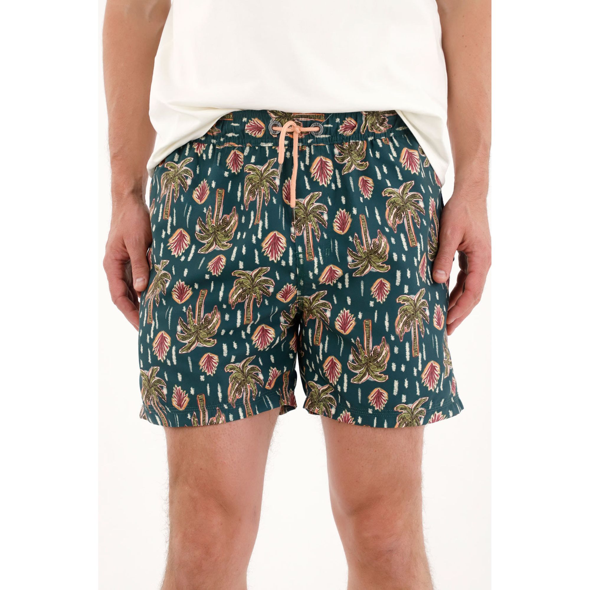 Pantaloneta de baño con estampado de palmeras para hombre