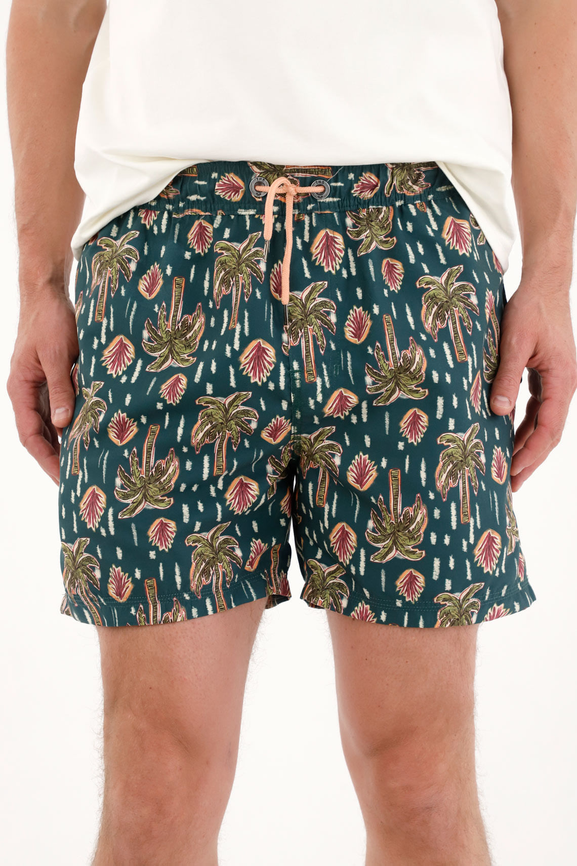 Pantaloneta de baño con estampado de palmeras para hombre