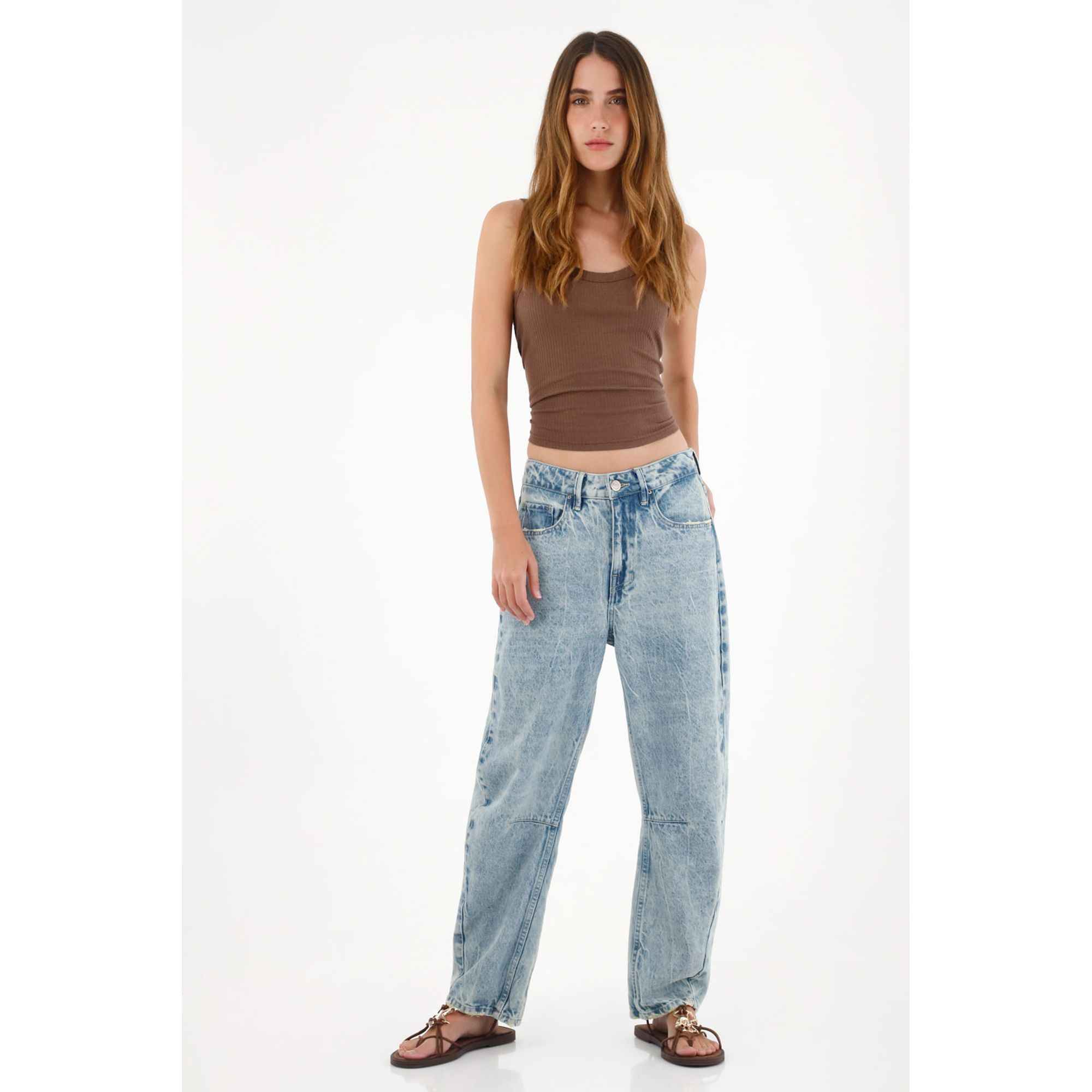 Jean Horseshoe de tiro bajo tono claro para mujer