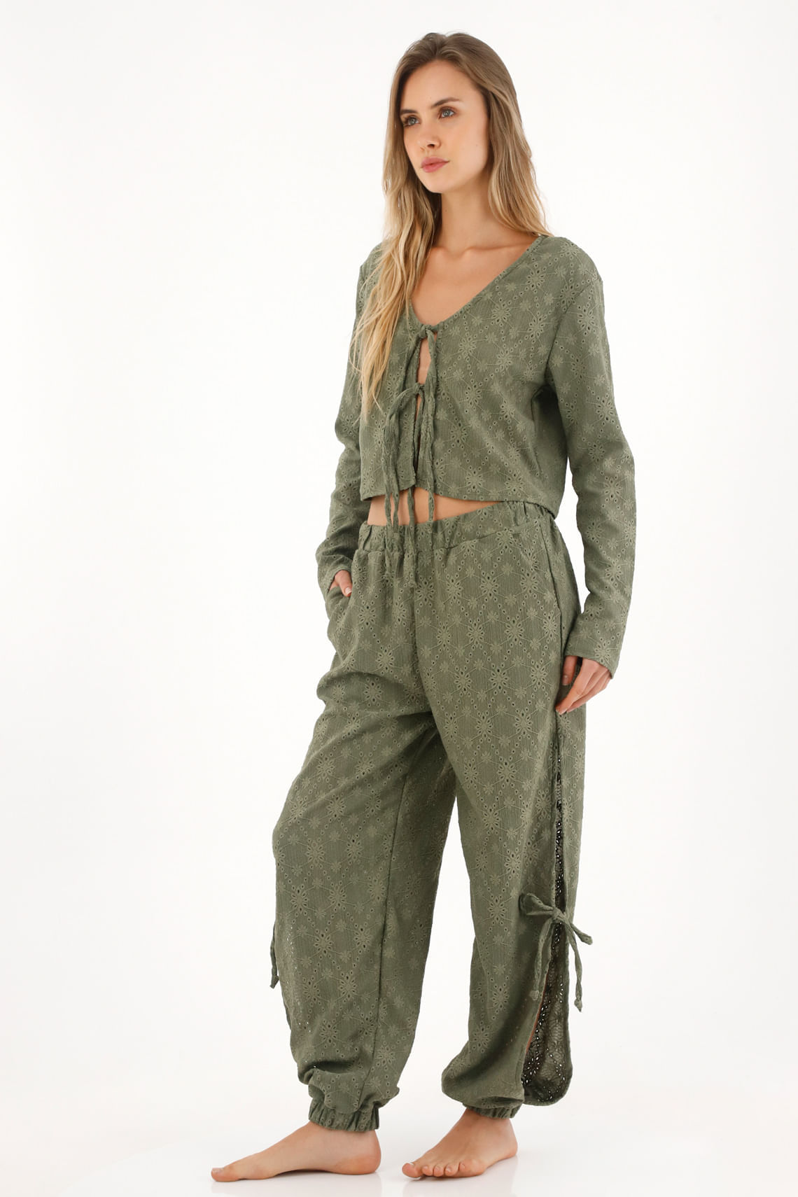 Pantalón Jogger bordado verde para mujer
