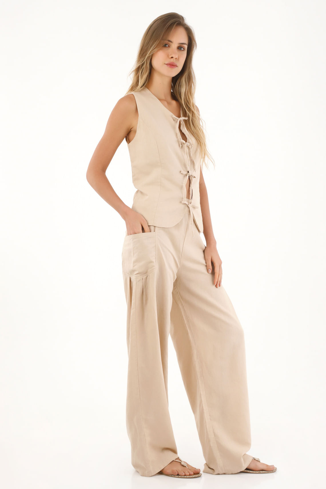 Pantalón Wide Leg crudo para mujer
