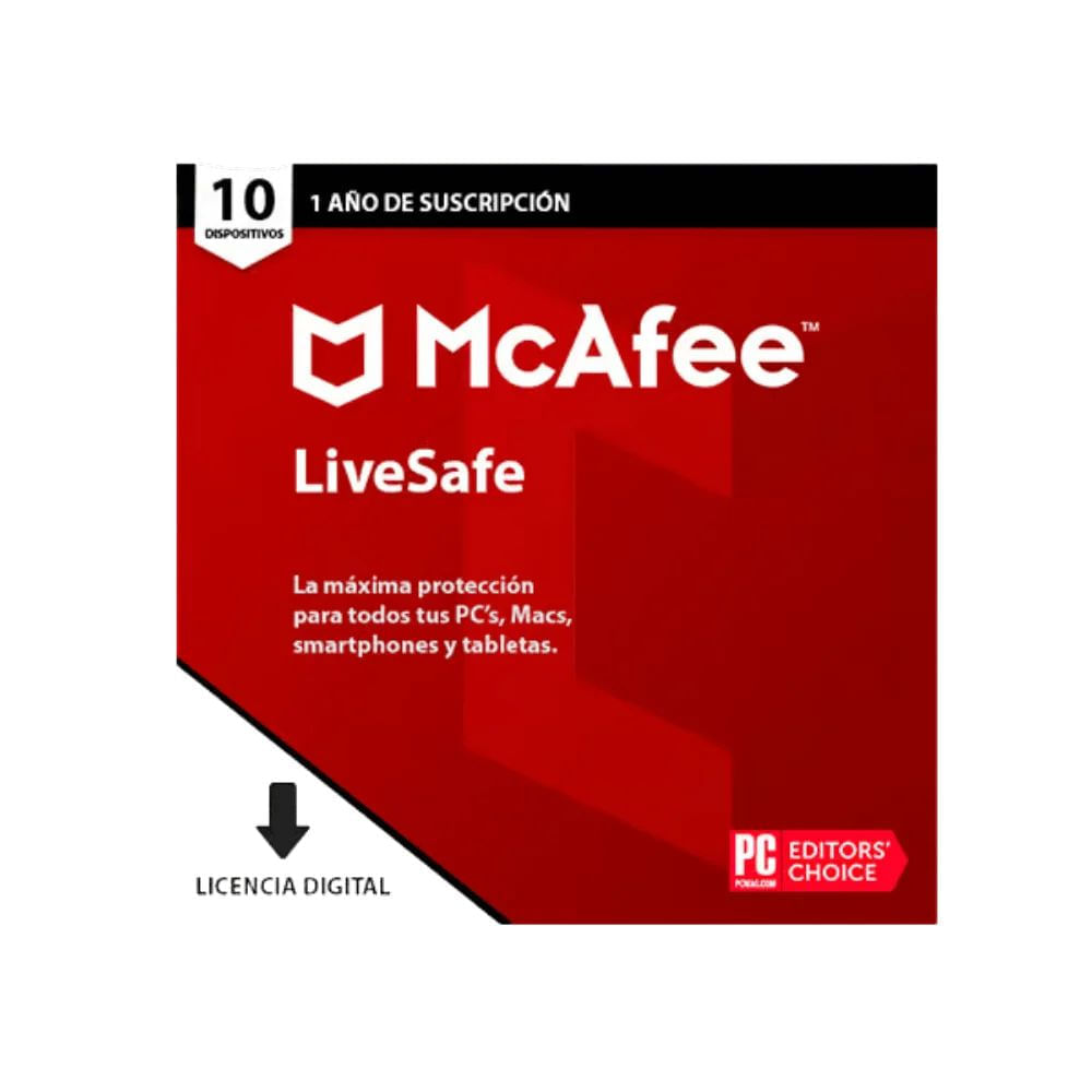 Antivirus McAfee LiveSafe 10 Dispositivos Por 1 Año