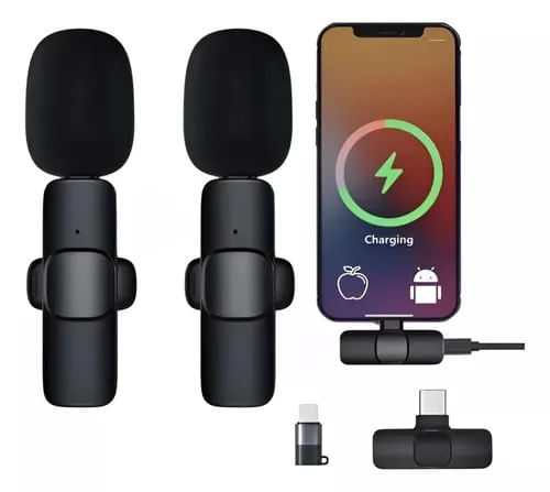 Micrófonos Inalámbricos Solapa 2 En 1 Para Iphone/Tipo C Color Negro