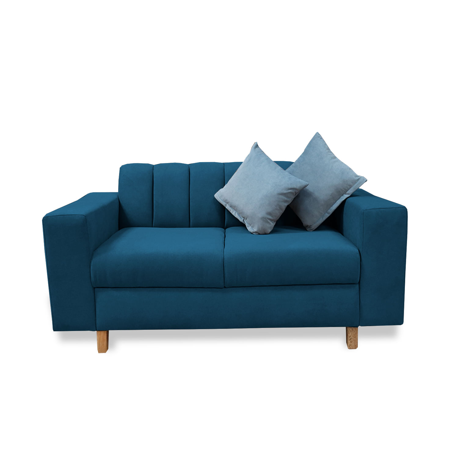 Sofa Noah 2 Puestos Azul Petroleo + Cojines