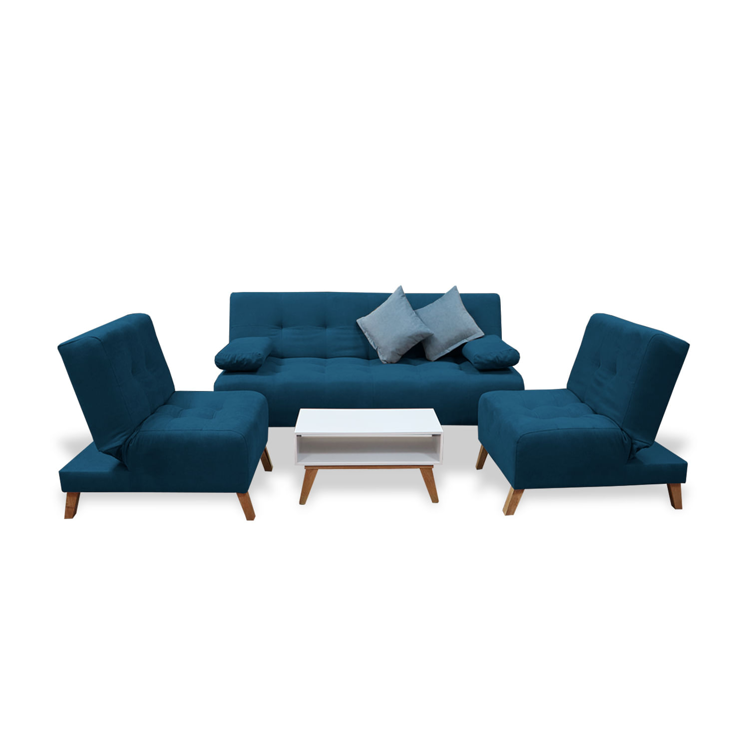 Sala Clic Clac Egli 3 Posiciones Reclinable Azul Petróleo + Cojines