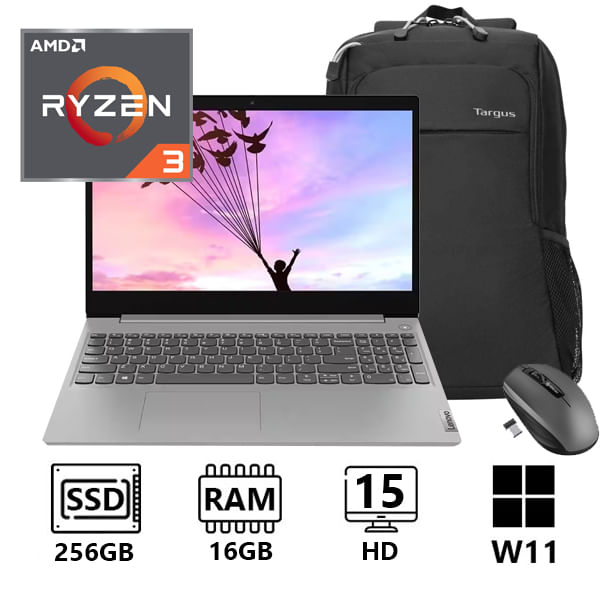 Portatil Lenovo IP 315 Amd Ryzen 3 7330u Ram 16Gb Ssd 256Gb 15" HD + Morral y Mouse Inalambrico
