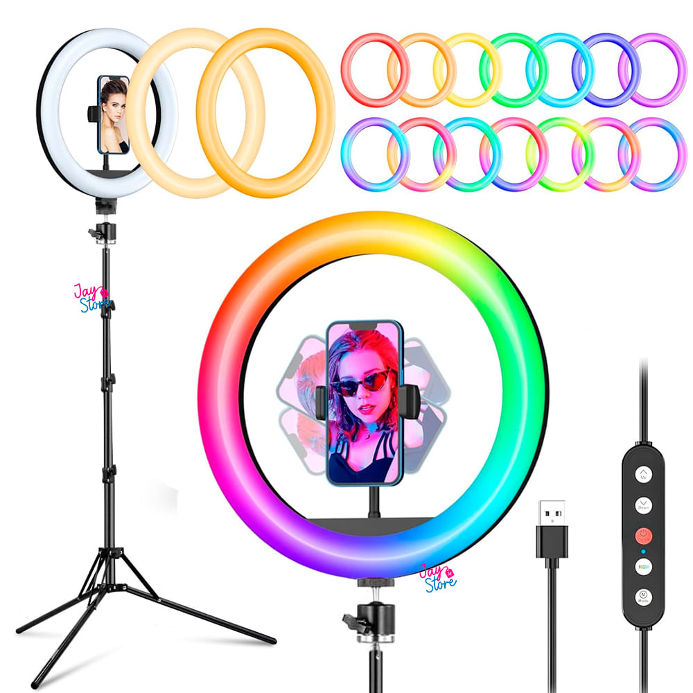 Aro De Luz LED RGB 26cm Trípode 2.1mts Fotografías Selfie