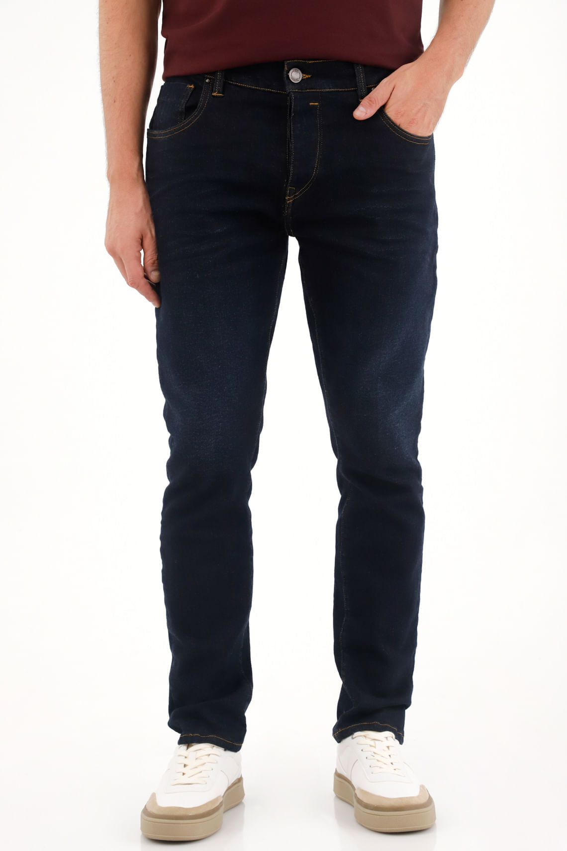 Jean Skinny de tiro medio tono raw para hombre