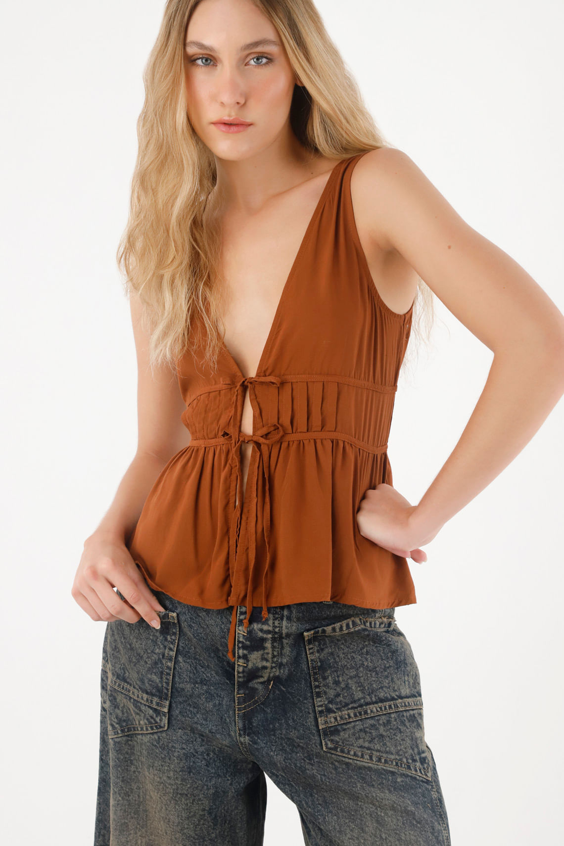 Camisa manga sisa con amarres para mujer