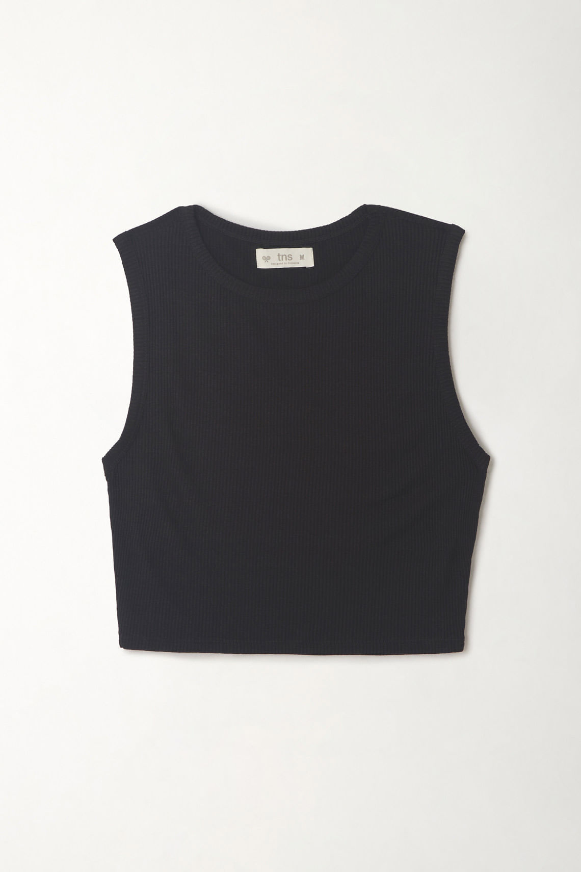 Camiseta crop manga sisa negra para mujer