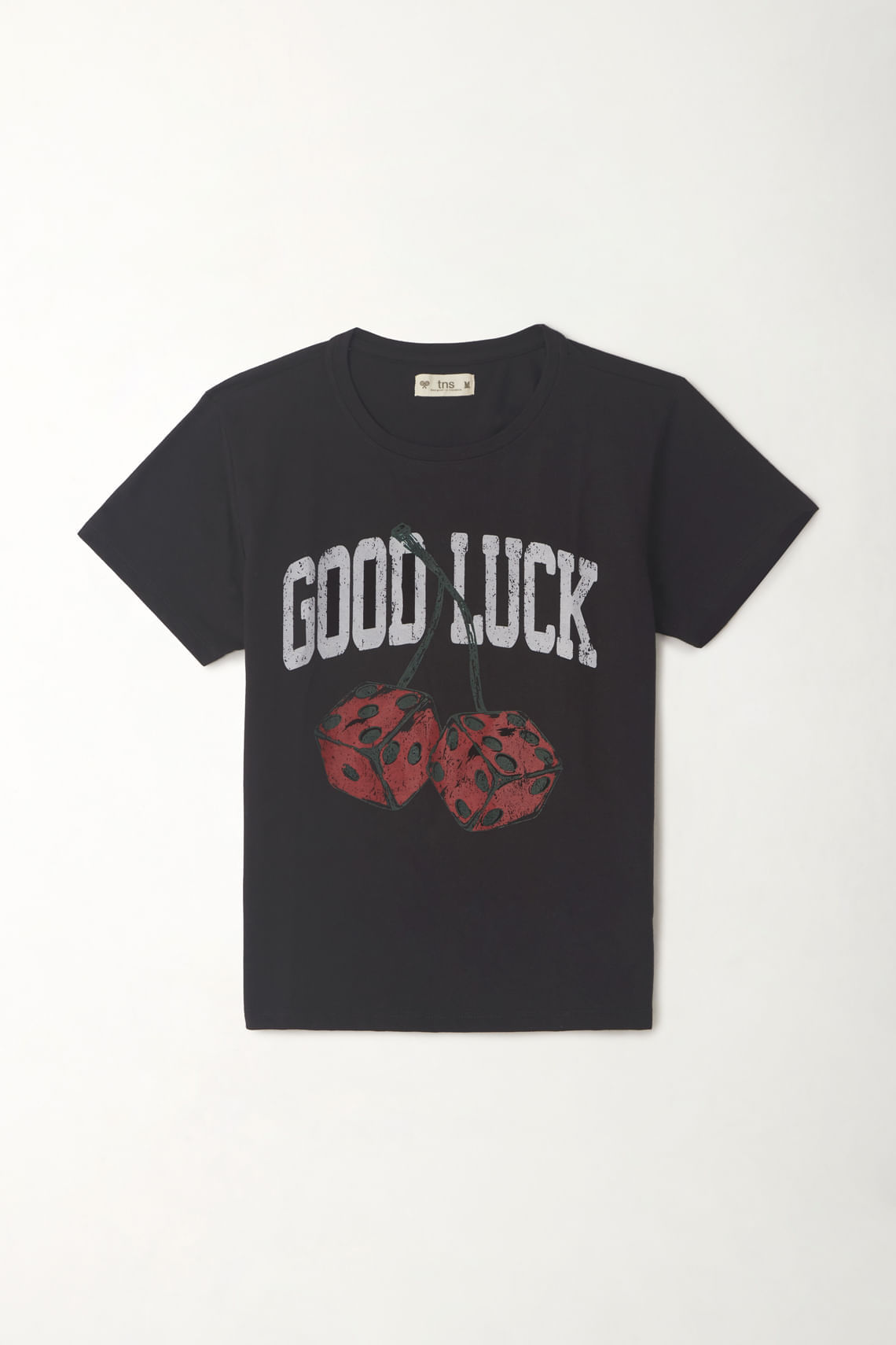 Camiseta manga corta estampada negra para mujer